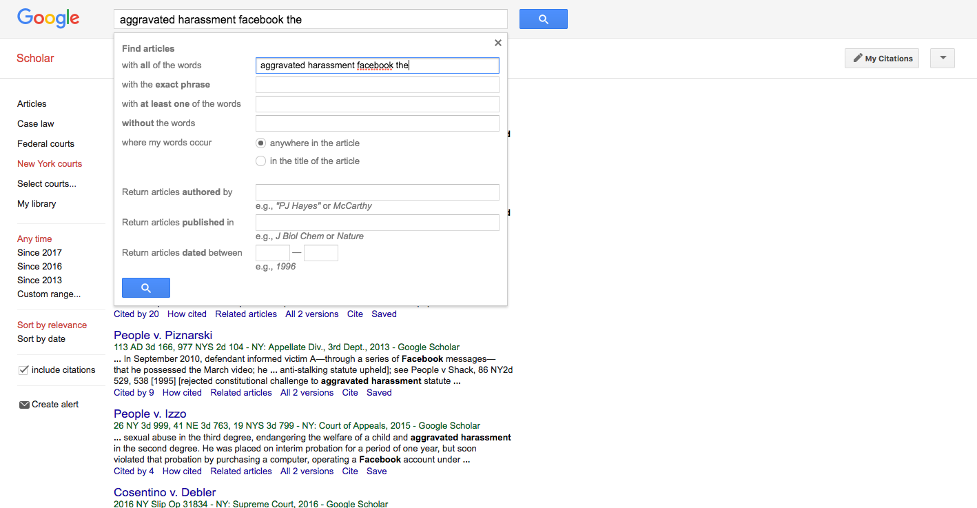 google scholar search results