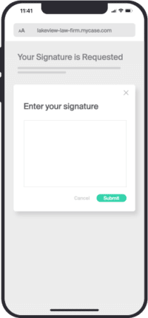 Collect client signatures electronically from any remote location with MyCase e-signature software.
