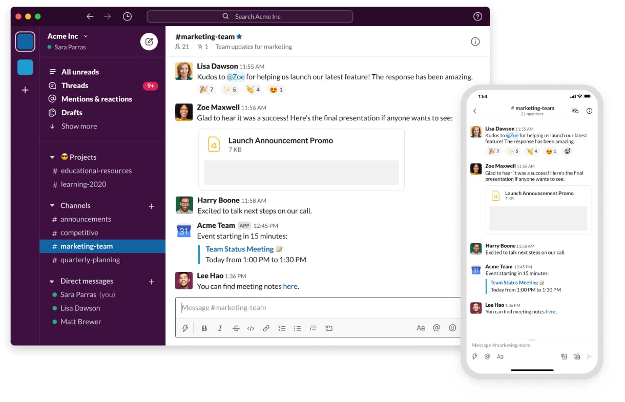 The Slack app helps lawyers stay connected with their team with easy internal communications.